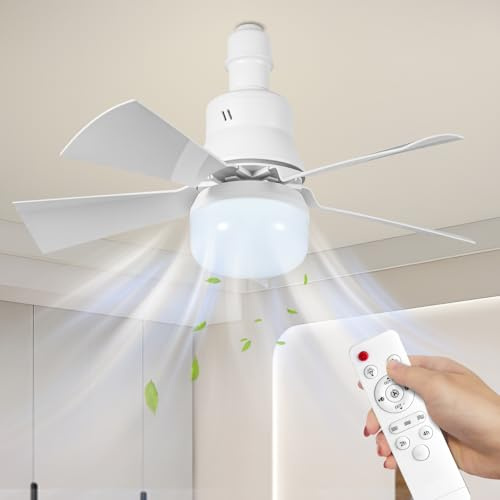 OMUIETIO Ceiling Fan Light, 30W E27 Fan Lights with Remote Control, 3 Speeds & Stepless Dimmable, 2H/4H Timer, 46cm Light Bulb Fan, Quiet Fan Light Ceiling for Bedroom, Kitchen (White)