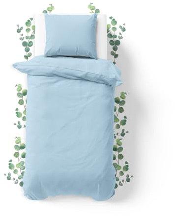 JACOBSON Bettwäsche 100% Baumwolle (135x200cm, Hellblau, 2-teilig) | Set: 1 Bettbezug + 1 Kissenbezug 80 x 80 cm