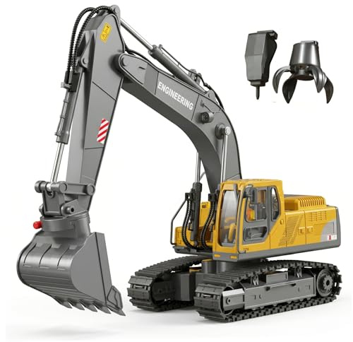Lcarege Remote Control Excavator, 15 Channel 3-in-1 Rc Construction Vehicle With Spray Function, Rechargeable Alloy & Abs Excavator Toy, Yellow ·1