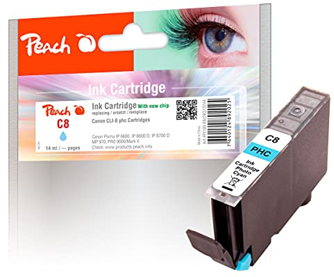 Peach C5/8 Druckerpatrone Photo Cyan ersetzt Canon CLI-8PC, 0624B001, 0624B024 für z.B. Canon Pixma IP 6700 D, Canon Pixma IP 6600, Canon Pixma IP 6600 D, Canon Pixma MP 970, Canon Pixma Pro 9000