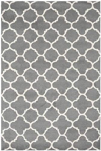 SAFAVIEH Chatham Collection Accent Rug - 2'3 x 5', Dark Grey & Ivory, Handmade Quatrefoil Trellis Wool, Ideal for High Traffic Areas in Entryway, Living Room, Bedroom (CHT717D)