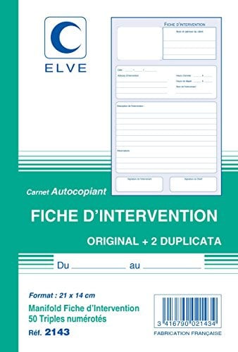 CARNET 'FICHE D'INTERVENTION' 210X140 50/3+0