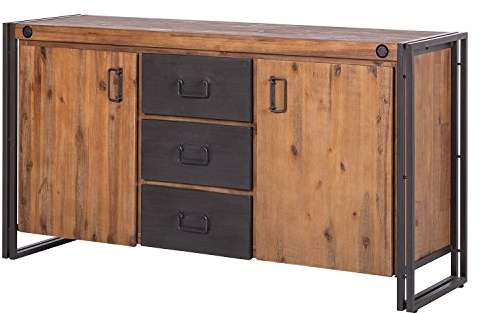 Buffet Vintage/Tablett aus Massivholz & Struktur Metall/2 Türen & 3 Schubladen/L180 cm – Collection Workshop
