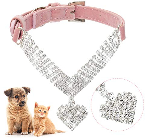 EXPAWLORER Strass Hundehalsband Hundewelpen-Katze-Kristallhalsbänder Jeweled Halskette S Rosa