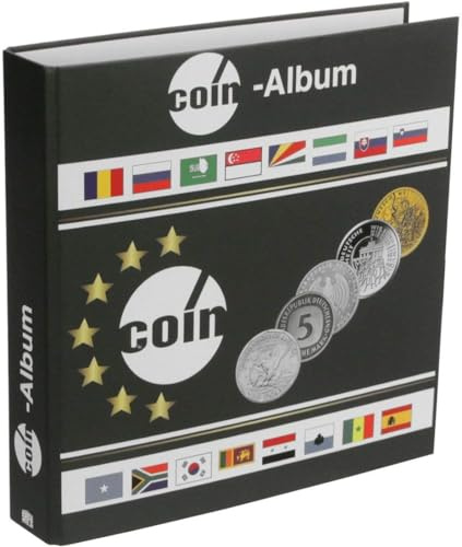 SAFE Designo Münzalbum für 116 Münzen | 4-Ring-Album mit 5 Folienblättern für verschiedene Durchmesser und stabilem kaschiertem Kartoneinband