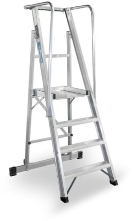 KTL Escalera Plegable con Plataforma y guardacuerpos 4 peldaños móvil Profesional Serie 2XL