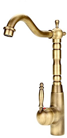 Grifo Mezclador de Tubería de Agua Fría Caliente Antiguo Retro Latón Sólido Grifo del Fregadero Con Un Solo Orificio Una Manija Lavabo Cabeza Para Baño de Cocina