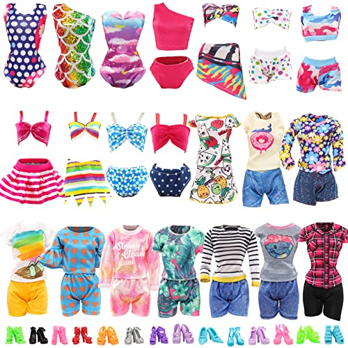 Miunana 25 Kleidung Puppensachen Partymoden Puppenkleidung Mode Kleider für 11,5 Zoll Puppen = 5 Tops Kleidung 5 Hosen Outfits Kostüm 5 Badenanzüge 10 Schuhen Zubehör für 30 cm Puppen Mädchen Geschenk