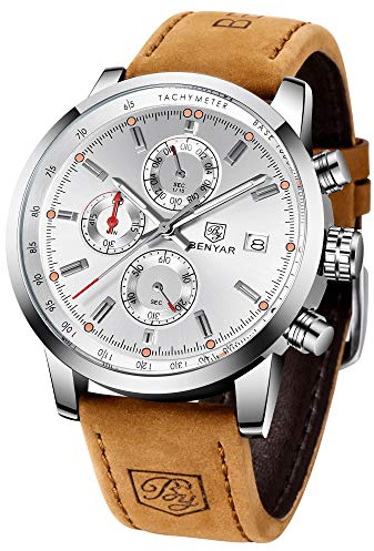 Uhren Herren BENYAR Chronograph Quartz armbanduhren für Herren Uhr Schwarz Zifferblatt Business Military Sport Armbanduhr mit Leder Armband 30m Wasserdicht Elegantes Geschenk für männer