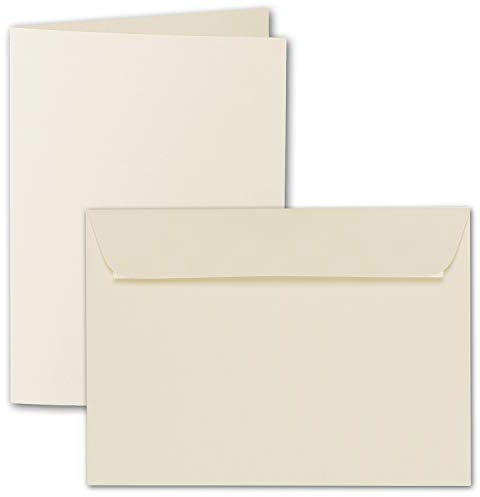 ARTOZ 50x DIN A6 Faltkarten-Set mit Umschlägen - Chamois (Creme) - 105 x 148 mm - gerippte Bastelkarten blanko mit Brief-Umschlägen - 220 g/m²