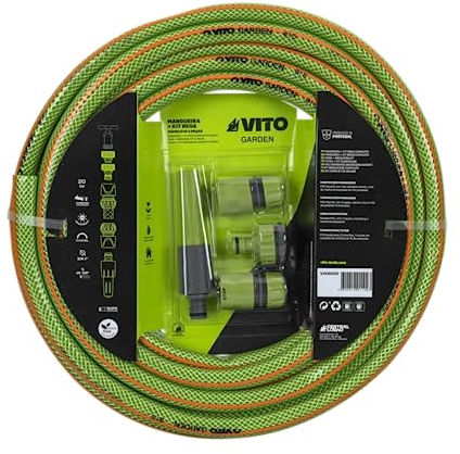 VITO Garden Gartenschlauch Kit 15 mm (5/8 Zoll) 20 m | 20 bar | inkl. Wasserspritze, Schlauchverbindern und Hahnanschlussstück | Wasserschlauch Set | Farbe: grün (Set 15 mm 20 m)