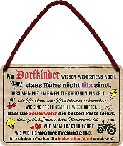Blechschilder Lustiger Dorf Spruch “WIR DORFKINDER .” Deko Metallschild Hängeschild Schild Geschenk zum Geburtstag oder Weihnachten für Deine Sauf & Trinkfreunde Landjugend 18x12 cm
