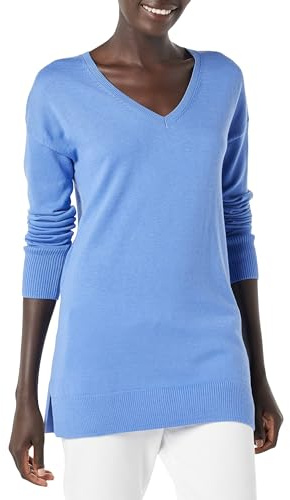 Amazon Essentials Maglione A Tunica Leggero A Maniche Lunghe Con Scollo A v (Disponibile In Taglie Forti) Donna, Blu, XXL