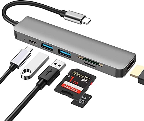 Hub USB C, 6 en 1 DEMKICO Adaptateur Multiport Type C avec HDMI 4K, Lecteur de Cartes SD/TF, Port USB 3.0 & USB 2.0, Port PD 100W, Compatible avec MacBook Pro/MacBook Air/Dell XPS et Plus Encore