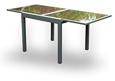 Home Deluxe - Gartentisch ausziehbar - Verano - ca. 90 (180) x 90 x 75 cm - inkl. 8 Stühlen, Gestell Aluminium, Tischplatte Glas,inkl. Zubehör I Gartenmöbel Ausziehtisch Balkonset