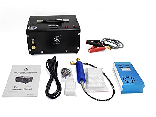 TUXING TXET061-1 300Bar 30Mpa, Compresseur Portable 12V Pcp, Sans Huile, Alimentation 12V DC ou 220V AC pour la Maison avec Adaptateur, Carabine à Air Gonflable Pcp