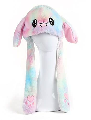 ikasus Beweglicher Ohr Kaninchen Hut, LED Leuchtende Hasenohren Kappe, Süße Dame Mädchen Plüsch Hasen Mütze Ohren Drücken Der Tiermütze Machen Die Ohren Bewegen für Make up Party, Karneval & Cosplay