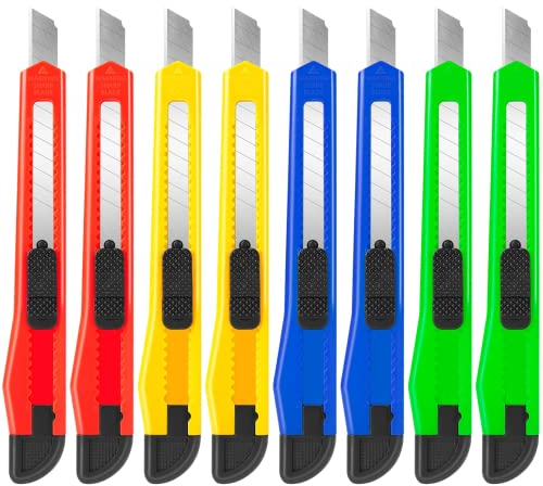 Artcut 8 Pezzi Taglierino, 9MM Taglierino Professionale, Taglierino Auto-Lock, Taglierino Retrattile per Craft & Hobby, Cutter Professionale per Scatole da Taglio, Taglierino Piccolo per Uso Domestico