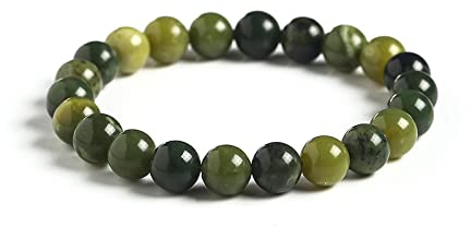 HZLXF1 1 stück Natürliche grüne Jade Stein runde perlen Armband for Frau schmuck Zubehör (Length : 6mm, Metal Color : Natural Canada Jade)