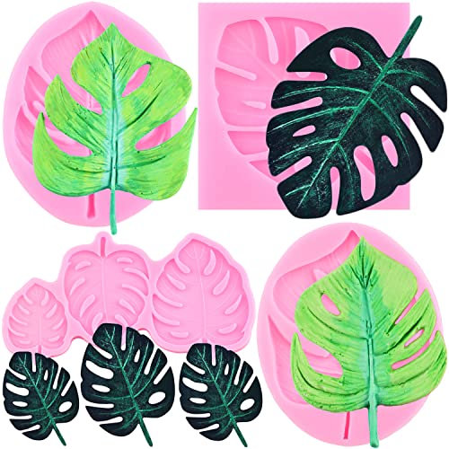 RFGHAC Lot de 4 moules en silicone en forme de feuille tropicale pour décoration de gâteaux