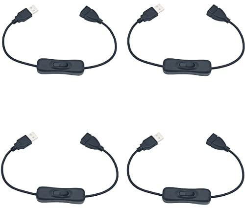 CESFONJER 30cm USB Extension Switch Cable, 4 Pack, Compatible with LED Light Strips, Desk Lamps, USB Fans, Driving Recorders