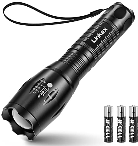 Linkax Lampe Torche LED, Lampe de Poche Zoomable, Lampe Torche LED en Aluminium pour Ménage, Urgence, Camping, Randonnée, Bricolage, Idée Cadeaux de Noël pour hommes