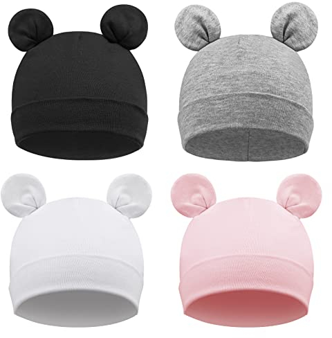 DRESHOW 4 Stücke Unisex Mütze Hut Junge Mütze Frühling Mützchen Kleinkind Wendemütze Jersey Slouch Beanie Bekleidung Unisex Infant Hut Kindergarten Mütze