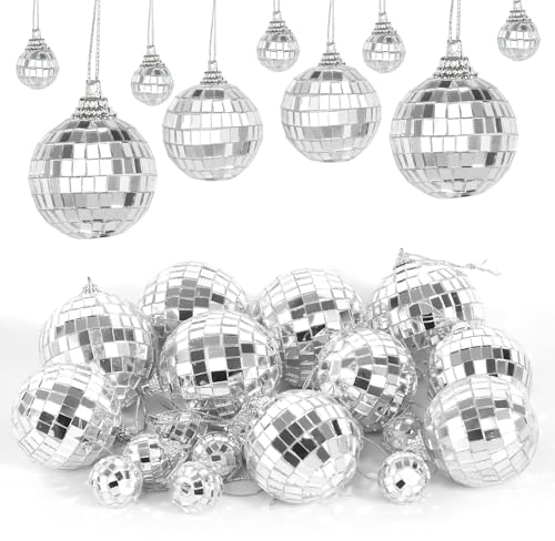 20 Stück Disco Spiegel Ball, 3 Größen 3cm 5cm 6cm Silber Discokugel Silber Spiegelkugel zum Aufhängen, Silber Hängekugel Disco Ball Party mit Hängendem Ring Für Party Dekoration