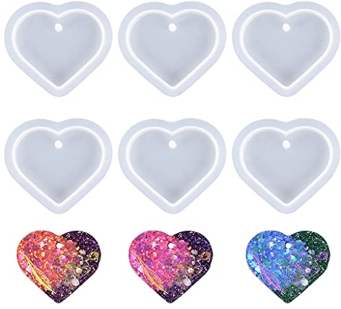 Nifocc 6 Stück Herzform Silikonform Liebe Herz Epoxidharz Formen Herz Schlüsselanhänger Silikonform Schmuck Gussform Kristall Casting Form mit Löchern für DIY Basteln