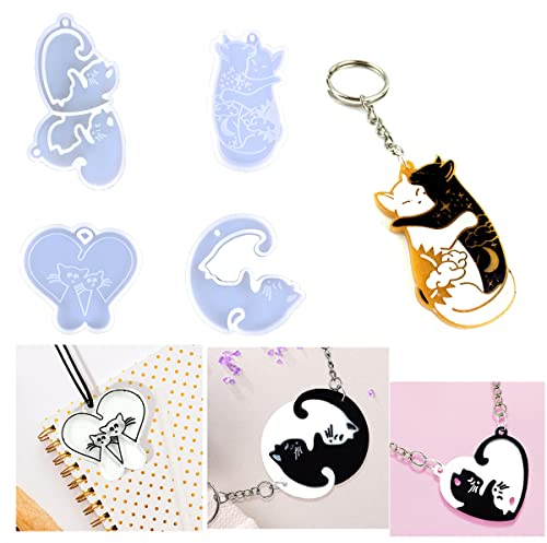DIYBravo 4 Stücke Epoxidharz Silikonform Katze Schlüsselanhänger Spleißen Epoxid silikon formen Valentinstag Resin Formen für Valentinstag Ornament
