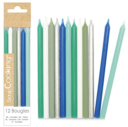 ScrapCooking - 12x Lange Kerzen Blau & Silber 12 cm - Geburtstagskerzen fur Torten, Geburtstag - Geburtstagsdeko XXL Kinder & Erwachsene, Geburtstagstorte Kerze Deko Kuchen - 0360