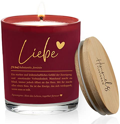 Himmelsflüsterer - Duftkerze im Glas - Liebe Partner Geschenke | Mittelgroß | rot | Vanille Duft | Handgemacht | 100% Sojawachs | 200 g Wachs | 50h lange Brenndauer | Ich Liebe Dich Geschenk