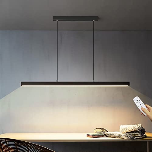 LED Pendelleuchte Dimmbare Schwarz Langer Streifen Esstisch Hängeleuchte mit Fernbedienung Moderne linear Design höhenverstellbar Kronleuchter Lampe für Esstisch Esszimmer Sekretariat Küche 40W/100cm
