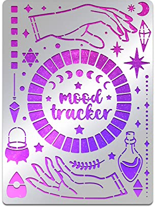 BENECREAT Mood Tracker Edelstahlschablone, Mystic Hand Moon Art Metall-Journal-Vorlage Für Holzbrennen, Gravieren, Malen, Scrapbooking, 5.5x7.5 cm