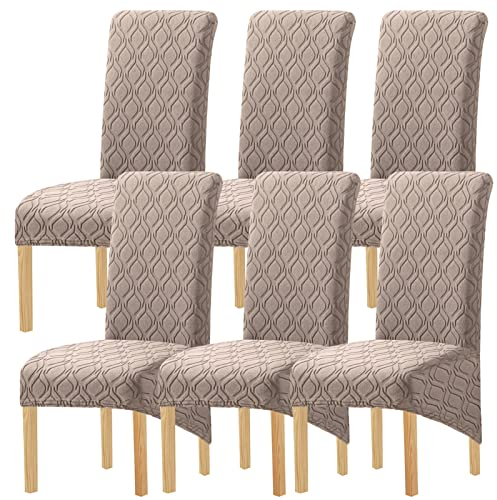 GYHH XL Größe Stuhlhussen Mit Hoher Rückenlehne Elastizität Spandex Stoff Stuhlhusse Sitzbezug Große Dicke Stuhlhussen Für Zuhause Esszimmer Küche Bankett (Sand,6er Pack)