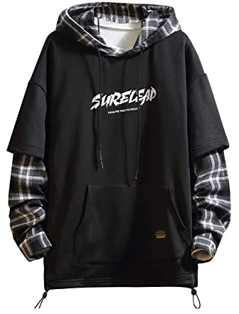 GURUNVANI Japan Style Patchwork-Hoodies für Herren, Characters, Streetwear, Hoodie, Herren-Sweatshirt - Schwarz - XXX-Large