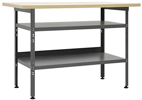 Homgoday Werkbank grau 120x60x85cm Stahl Schwerlast Werkbank Tisch Werkstattschuppen