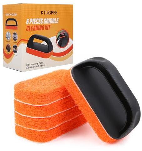 KTUOPEE Kit de Limpieza Mejorado de 6 Piezas para Blackstone, Limpiador de Parrilla de Parte Superior Plana, Almohadillas antiarañazos para Cocina, 5 Almohadillas de Limpieza de Plancha Resistentes