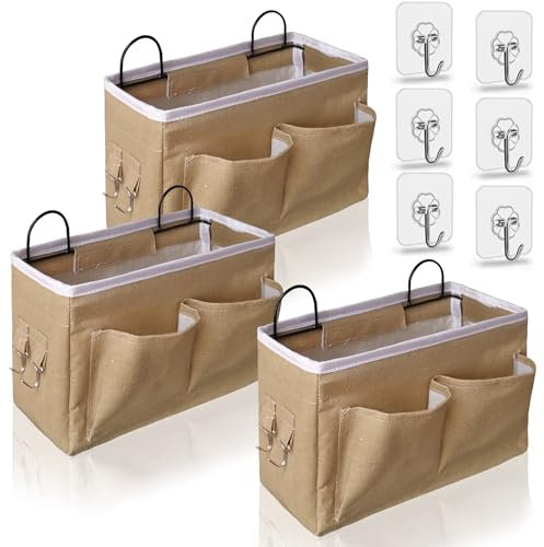 Kanrichu 3 x mittlere Wand-Organizer-Tasche, Leinenstoff, Türhänge-Aufbewahrungskorb mit Taschen, wasserdichter Mülleimer für Küche, Schlafzimmer, Büro, Wohnmobil, Wohnmobil (Khaki)
