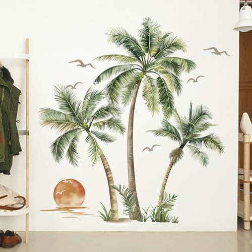 decalmile Wandtattoo Boho Palme Blätter Baum Groß Wandaufkleber Tropischer Pflanzen Wandsticker Schlafzimmer Wohnzimmer Büro Wanddeko(H: 49 inches/125 cm)