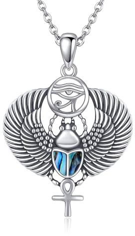 ONEFINITY Skarabäus Kette 925 Sterling Silber Skarabäus Käfer Anhänger Auge des Horus Ankh Ägyptische Halskette Schutz Schmuck Geschenke für Damen Herren