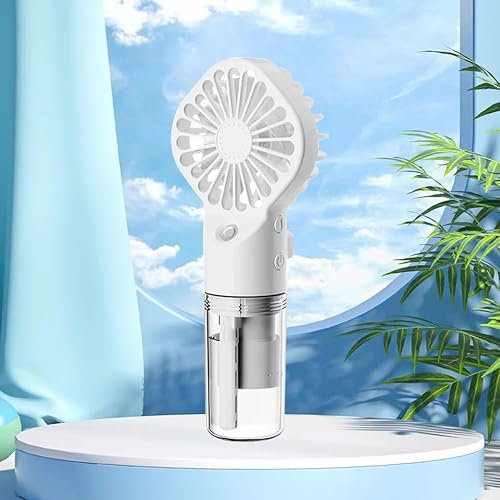 Handheld Fan Portable Fan, Hand Fan with USB Recharge and Humidifying Cool Mist spray, Mini Fan for ideal for Travel and Kids Pram, Small fan easily to carry in hand bags (WHITE)