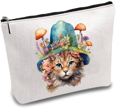 CREATCABIN Trousse Maquillage Forme Chat,Trousse Cosmétiques Toile Multifonctionnelle Fermeture Éclair,Trousse Toilette Voyage,Pochettes pour,Clés,Rouges Lèvres,Cartes,Cadeaux d'anniversaire 25x18cm
