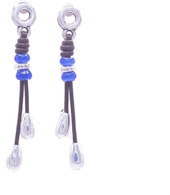 NILUXE DESIGN - Pendientes Mujer Plata - Pendientes de Cuero Estilo Boho Hippie - Bañados en Plata Largos Colgantes y Cristal Checo de Colores - Cómodos y Ligeros- Ideal para Regalar(Azul oscuro)