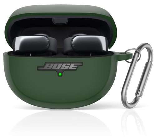 Schutzhülle für Bose Ultra Open Earbuds, MOWYEOK Tragbare Kratz und stoßfeste Silikonhülle, Front LED sichtbar, für Bose Ultra Open Earbuds Gehäusezubehör, mit Karabiner - Grün