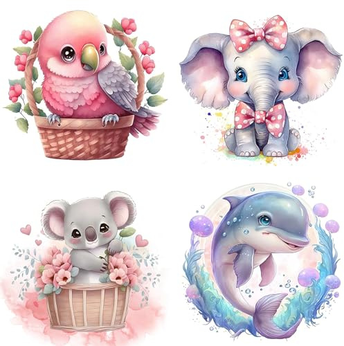NAIMOER 4Stück Tiere Diamond Painting, 5D Diamant Painting Bilder Erwachsene, Diamant Malerei Bilder Stickerei Diamond Painting Set 30x30cm für Wanddekor (Vogel, Elefant, Koala, Wal)