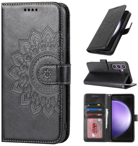 ELTEKER Handyhülle für Samsung Galaxy S23 FE Hülle Klapphülle mit Kartenfach Schutzhülle Flip Case - Schwarz