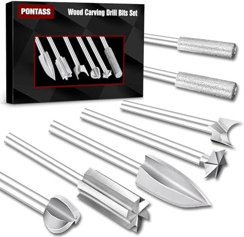 Juego de Brocas de Madera para Dremel Herramienta Rotativa, 5 Piezas de Brocas de Tallado para Dremel Accesorios con Vástago de 3mm para Bricolaje, Carpintería, Grabado, Perforación y Rectificación