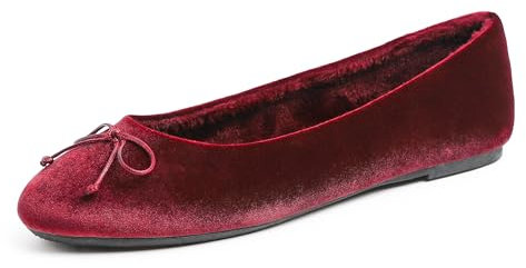 Feversole Women's Suede Macaroon Colorful Memory Foam Cushion Ballet Flat Burgundy Velvet Fur Lined Size 5