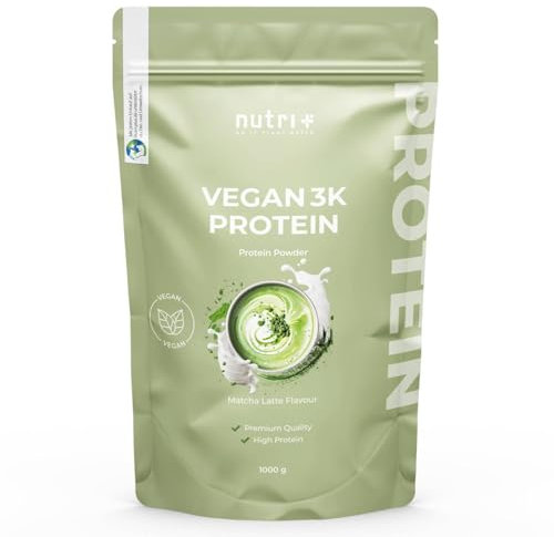 Nutri + Poudre de protéine végétalienne Matcha Latte 1 kg - 80% de protéines - Poudre de protéine 3k - Poudre de protéine 1000g sans lait & lactose